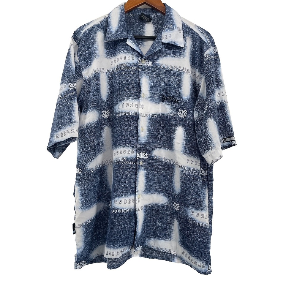Vintage SouthPole Authentic Collection Shirt Mens Medium Blue All Over Print Y2K